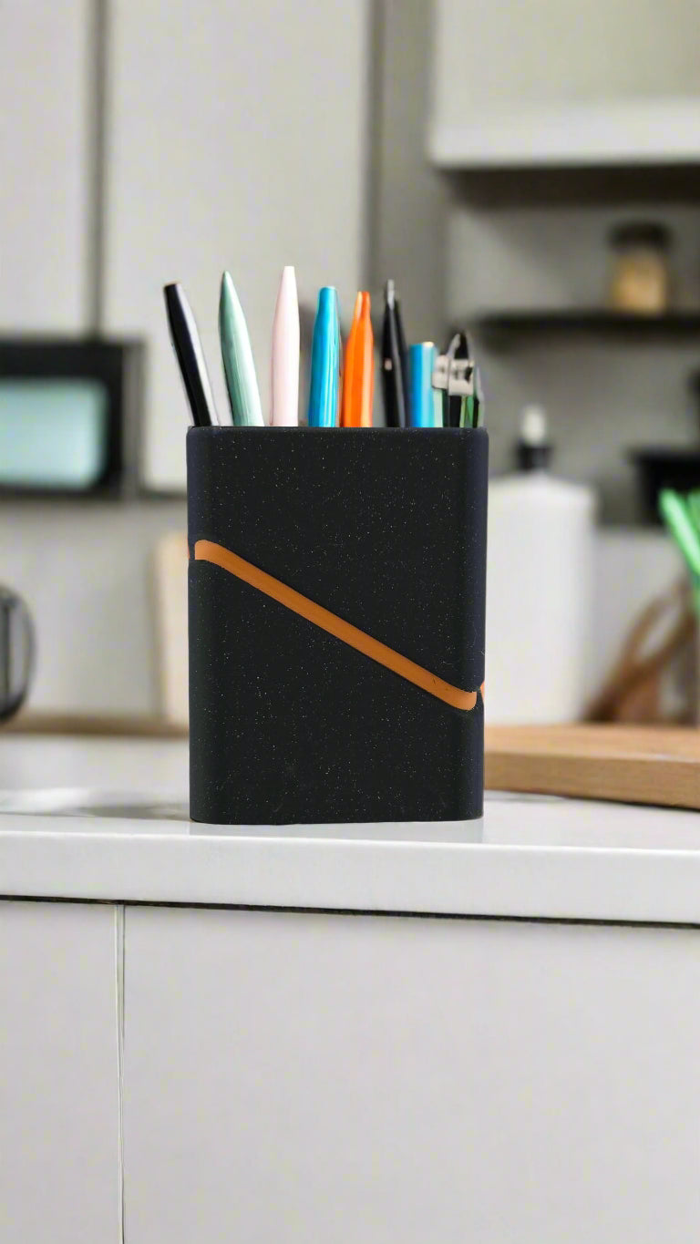 Modern Pen Holder - Limited Edition - Onyx Black Sparkle and Orange