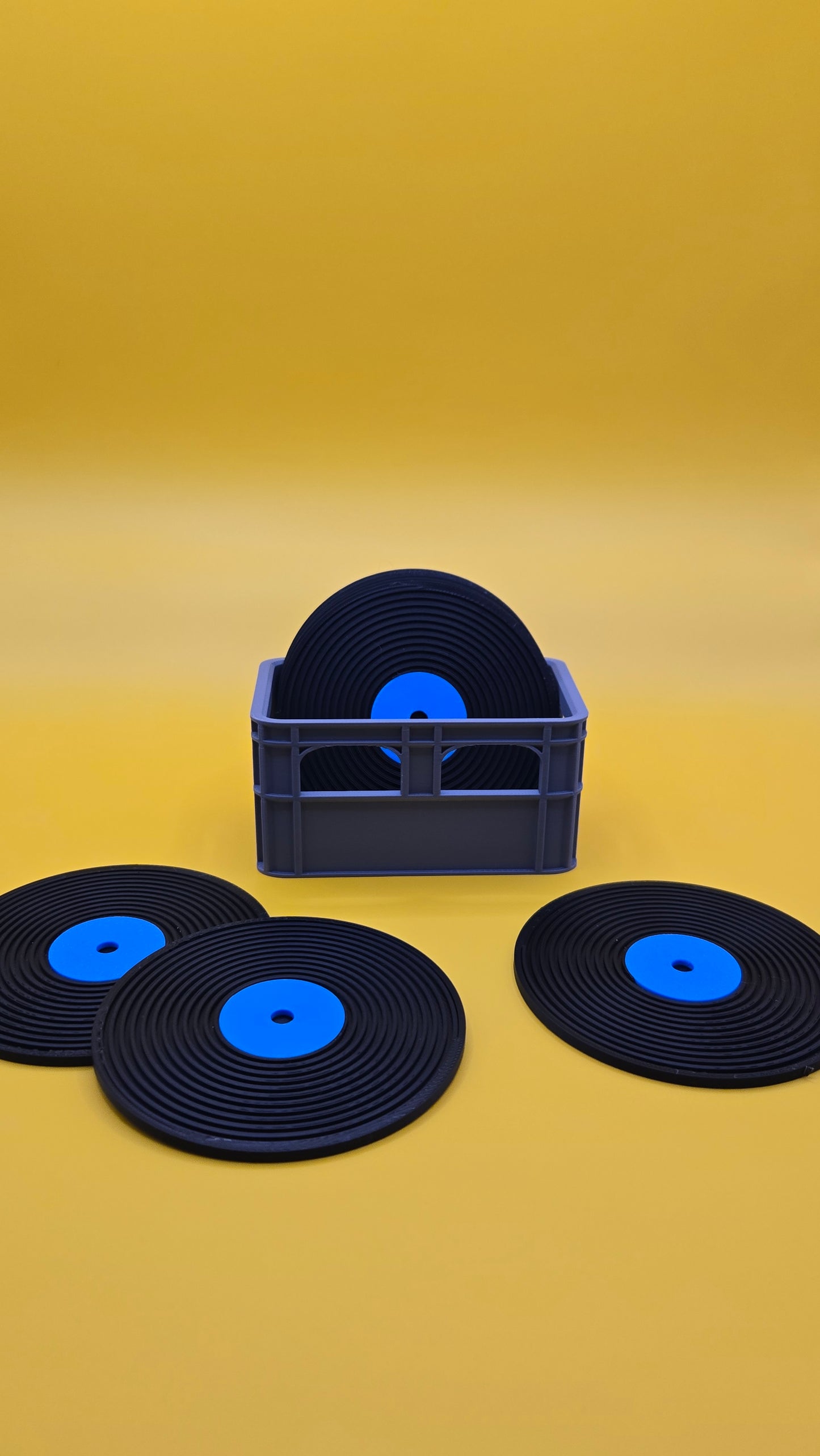Records Coaster (8) Set with Crate - Black, Blue, and Grey