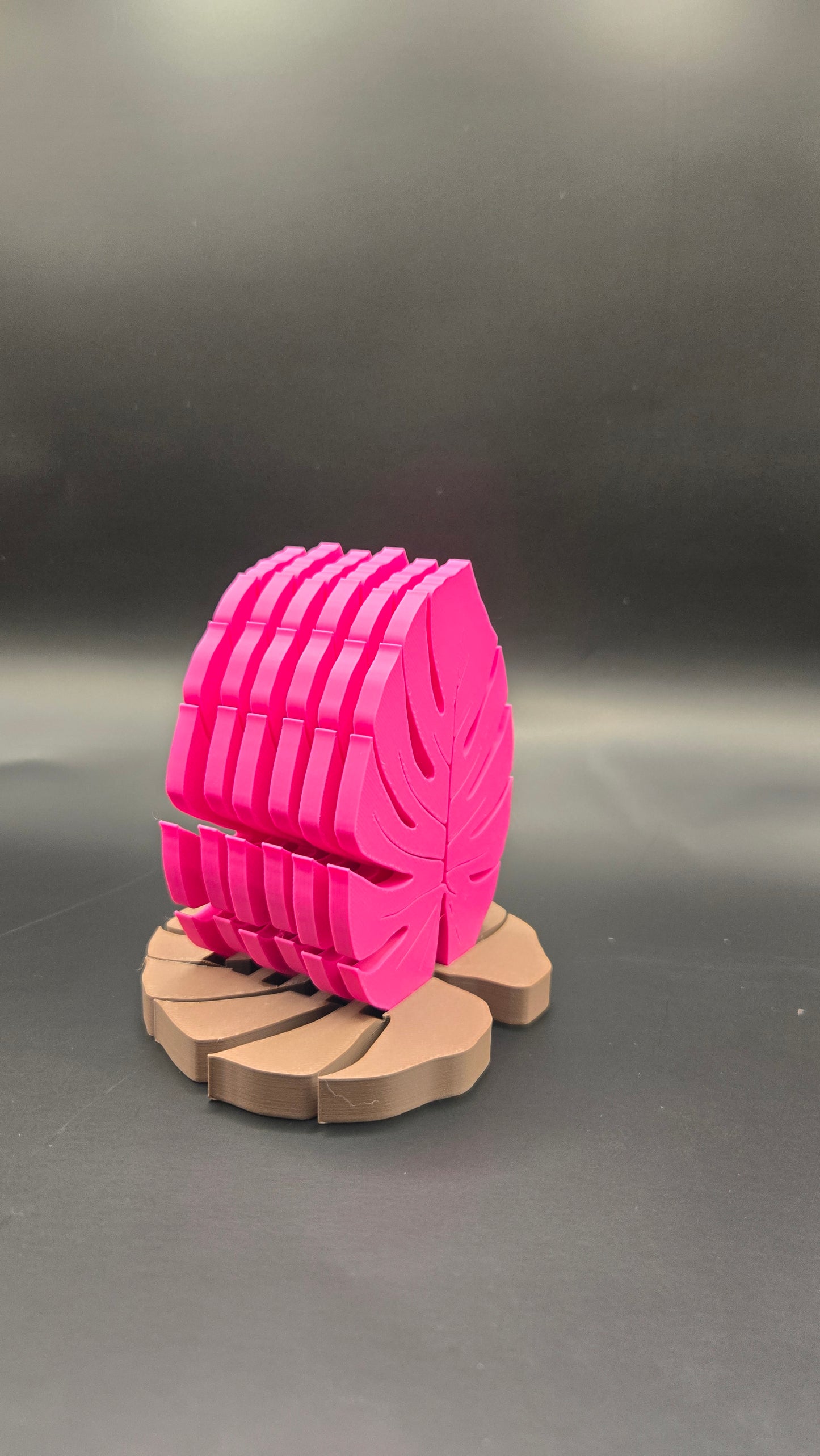 Monstera Leaf Coaster Set (6) with Stand - Magenta and Dark Brown
