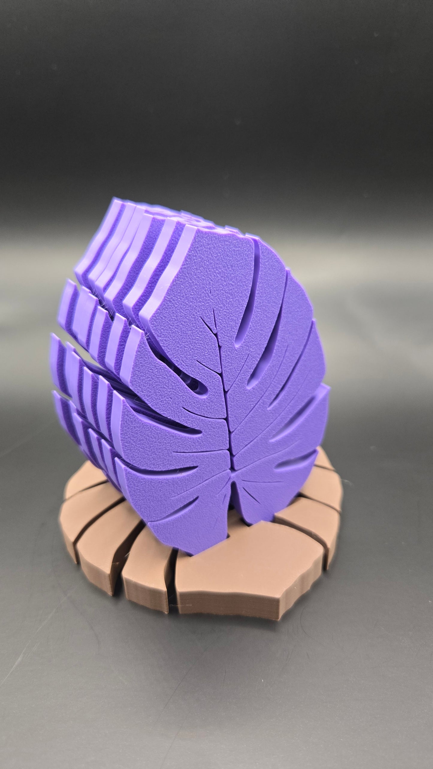 Monstera Leaf Coaster Set (6) with Stand - Purple and Dark Brown