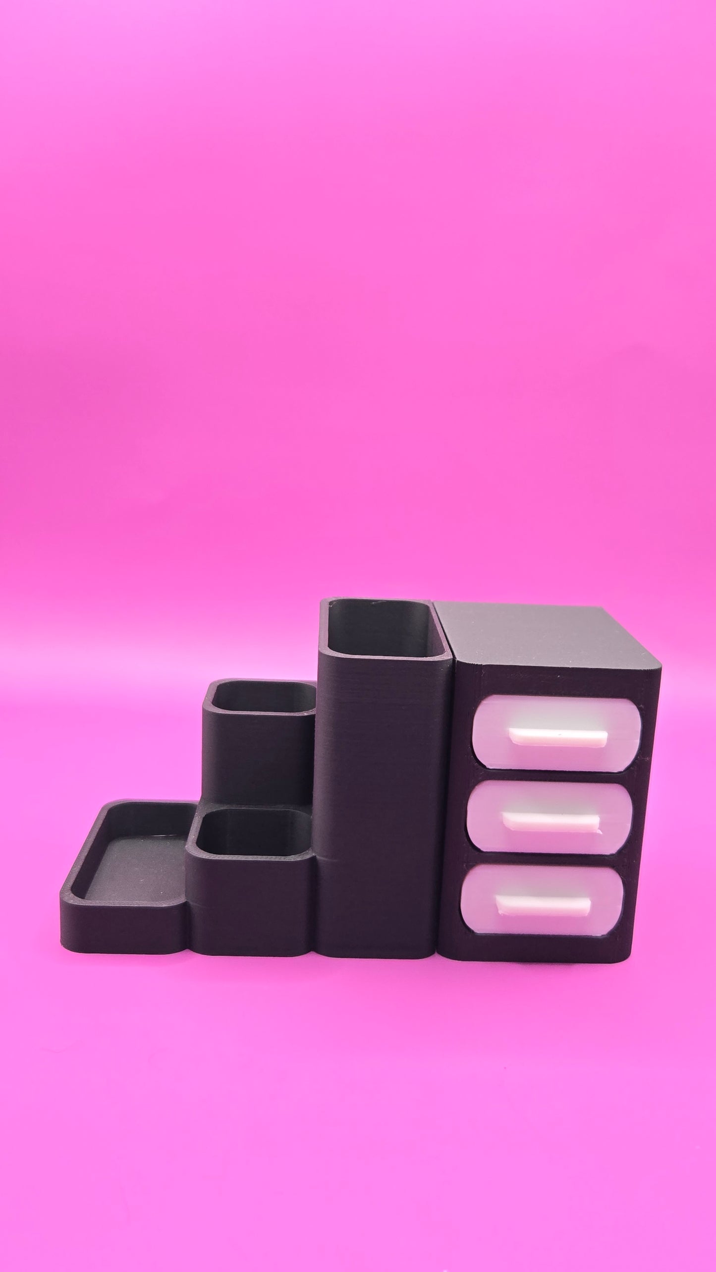 Large Desk Caddy w/ Tiny Drawers - Charcoal and White