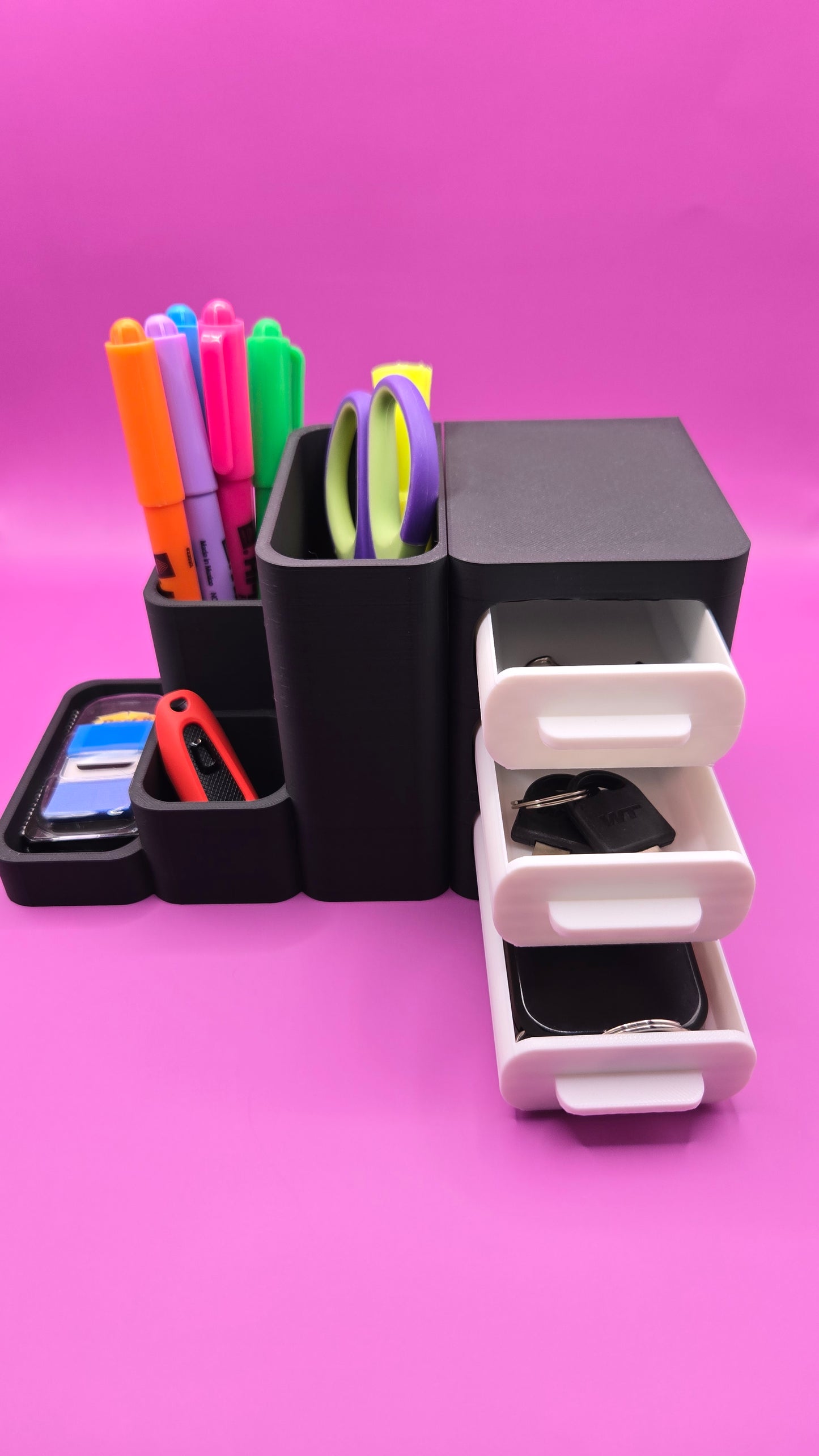 Large Desk Caddy w/ Tiny Drawers - Charcoal and White