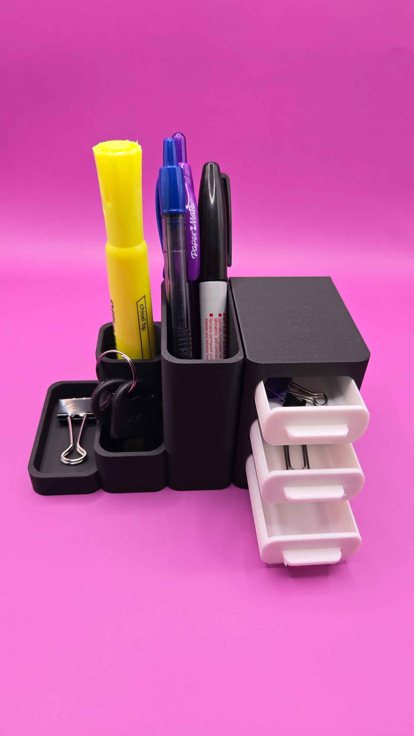Small Desk Caddy w/ Tiny Drawers - Charcoal and White