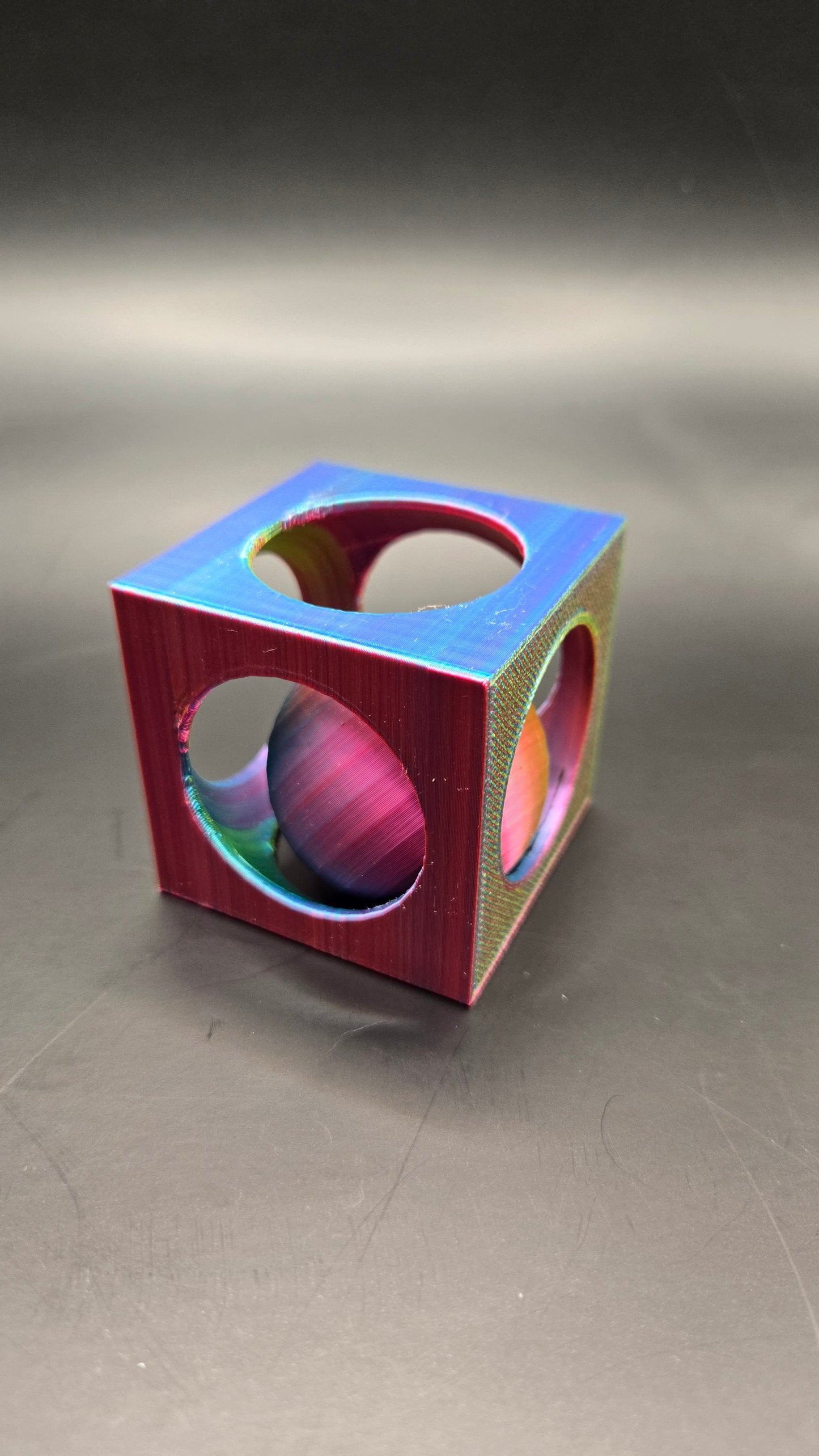 Ball in Cube Fidget Toy - Blue, Yellow, Fuchsia Mix