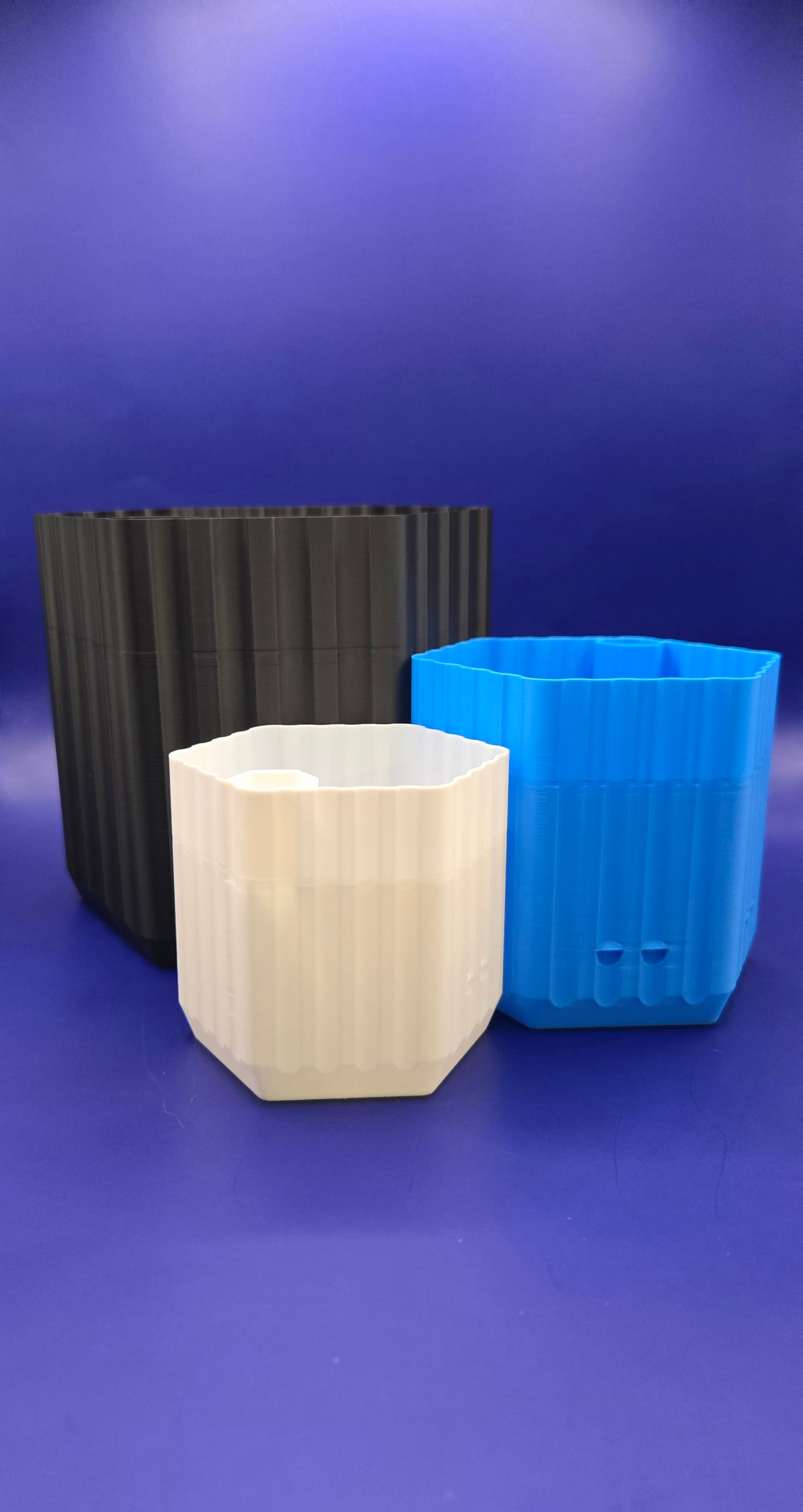 Set of 3 Self Watering Planter Pots: Medium-Black, Small-Blue, Extra Small-White