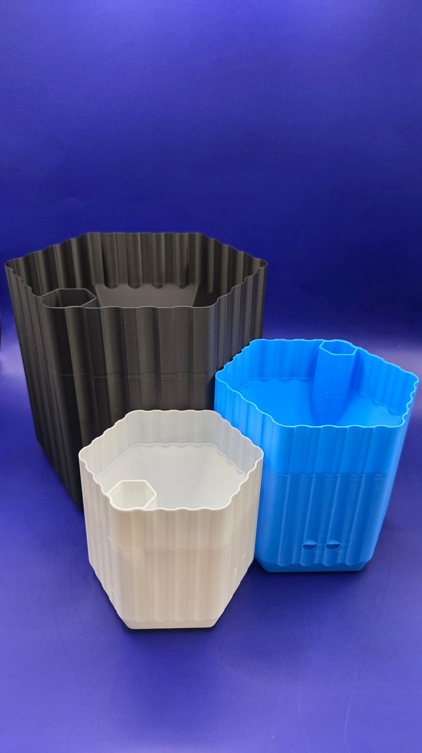 Set of 3 Self Watering Planter Pots: Medium-Black, Small-Blue, Extra Small-White