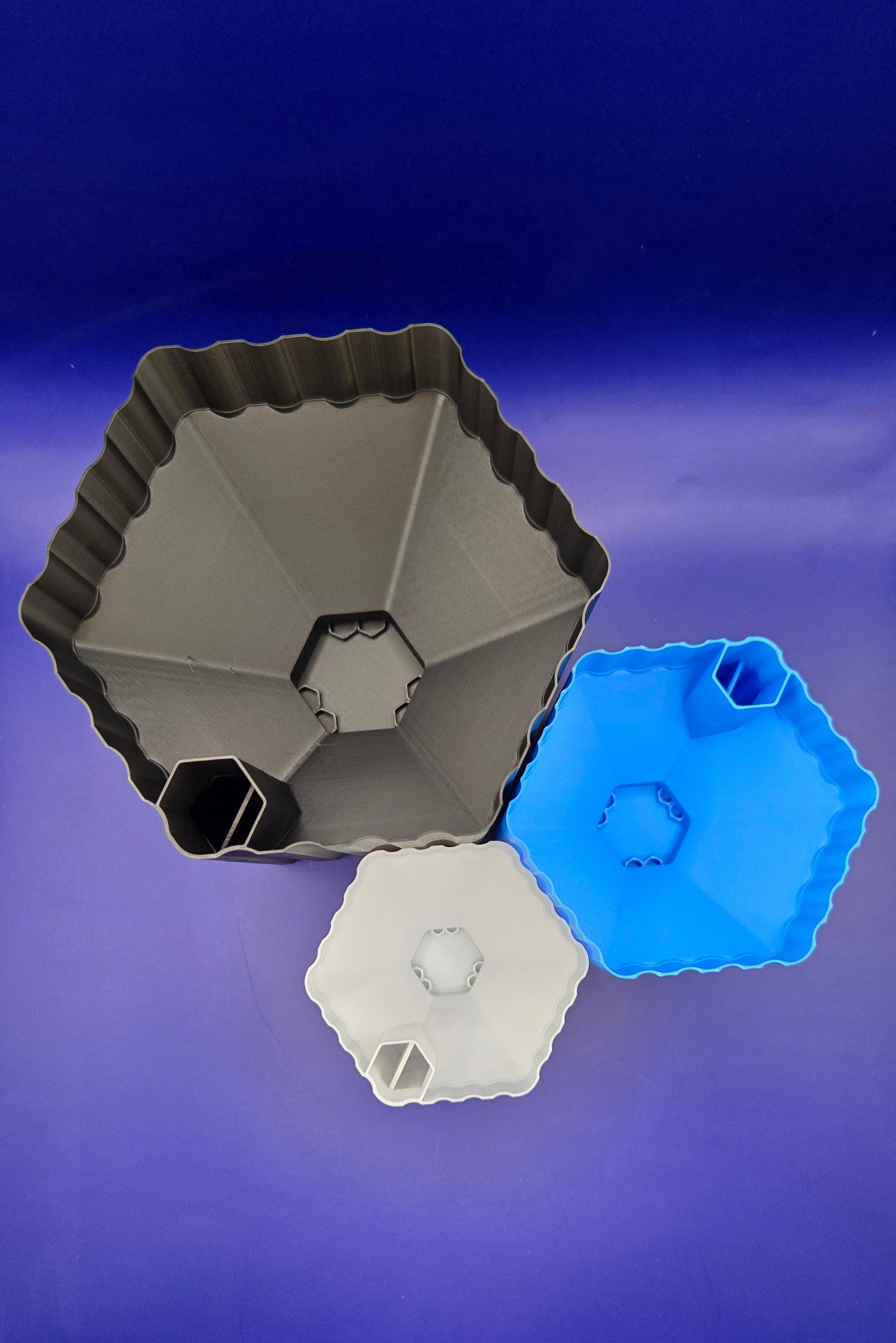 Set of 3 Self Watering Planter Pots: Medium-Black, Small-Blue, Extra Small-White