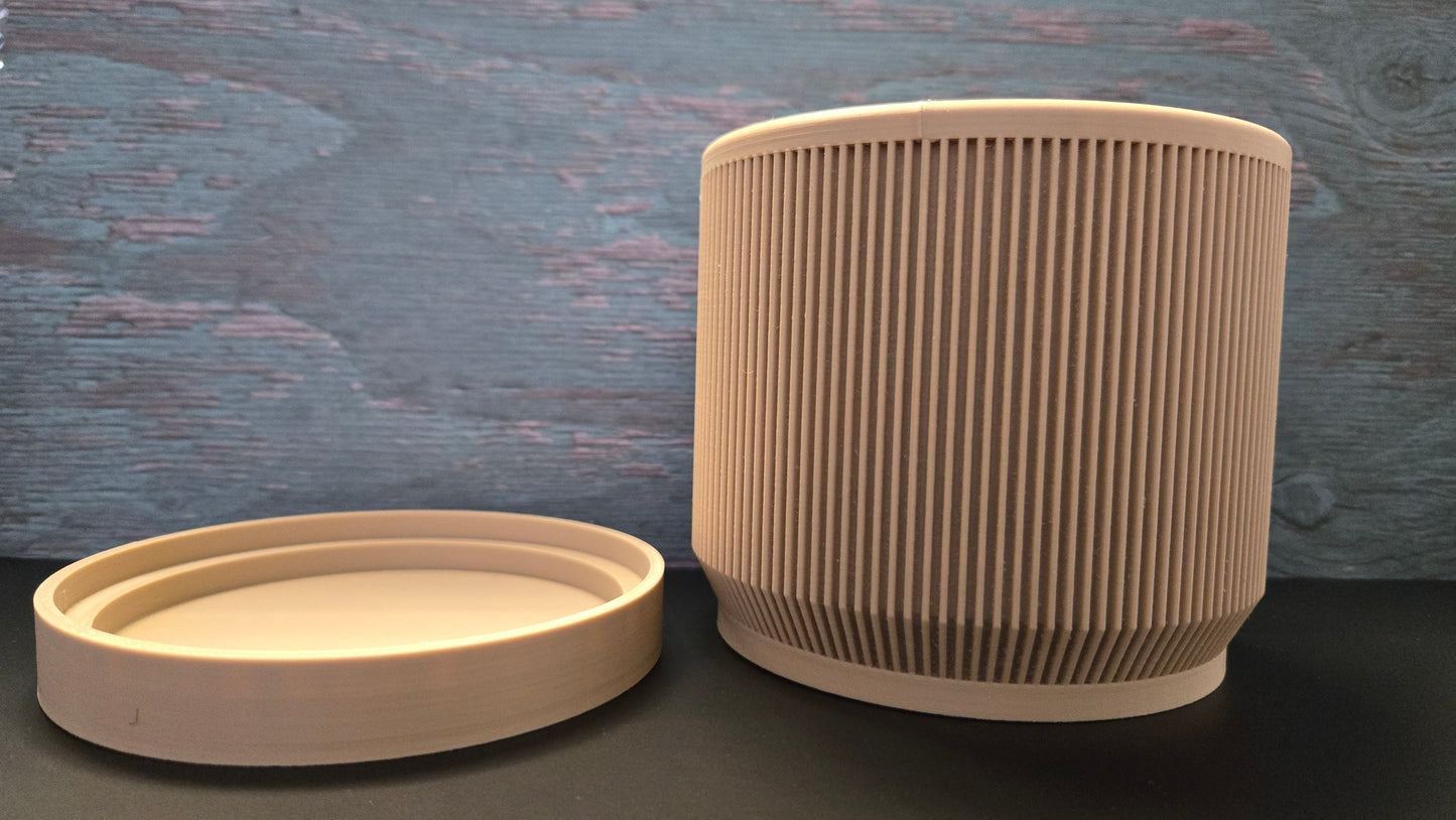 Modern Ribbed Planter w/ Drip Tray - Tan