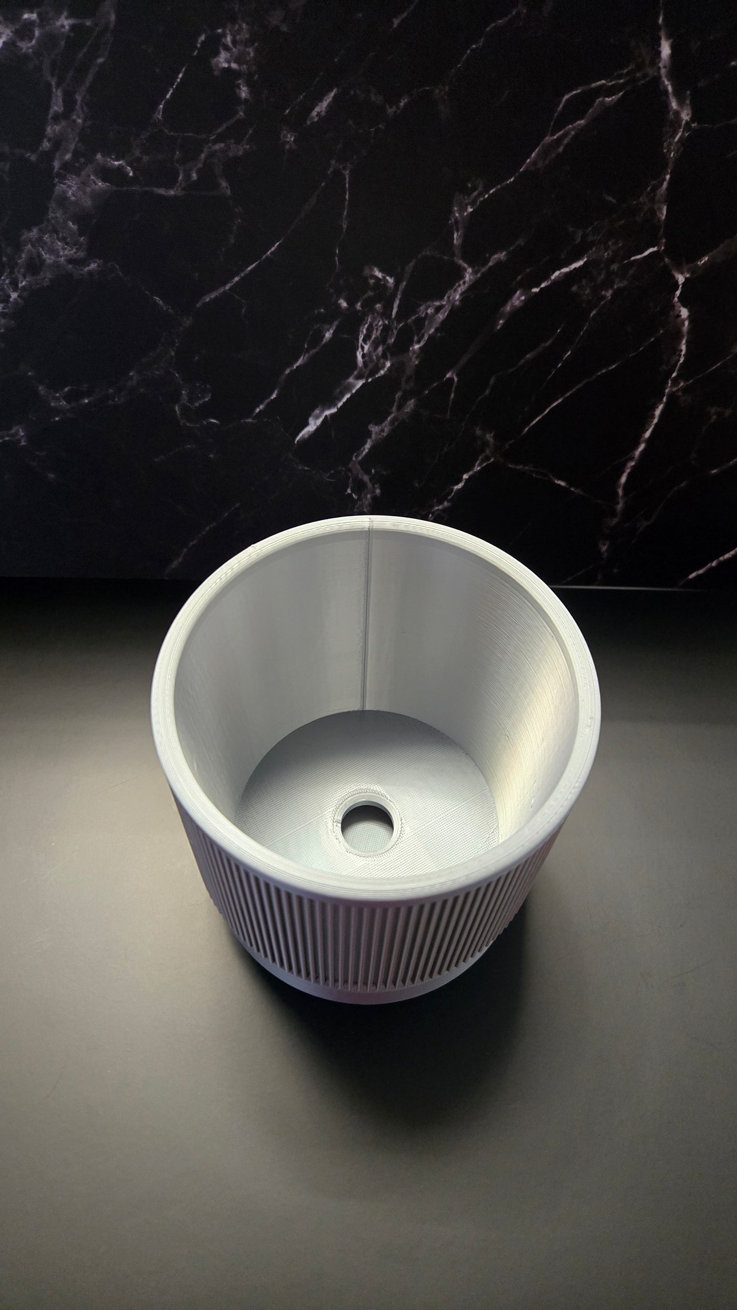 Modern Ribbed Planter w/ Drip Tray - Silver