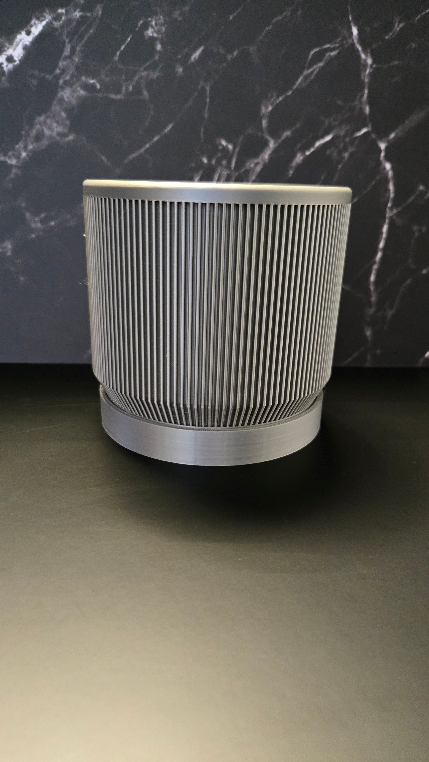 Modern Ribbed Planter w/ Drip Tray - Silver