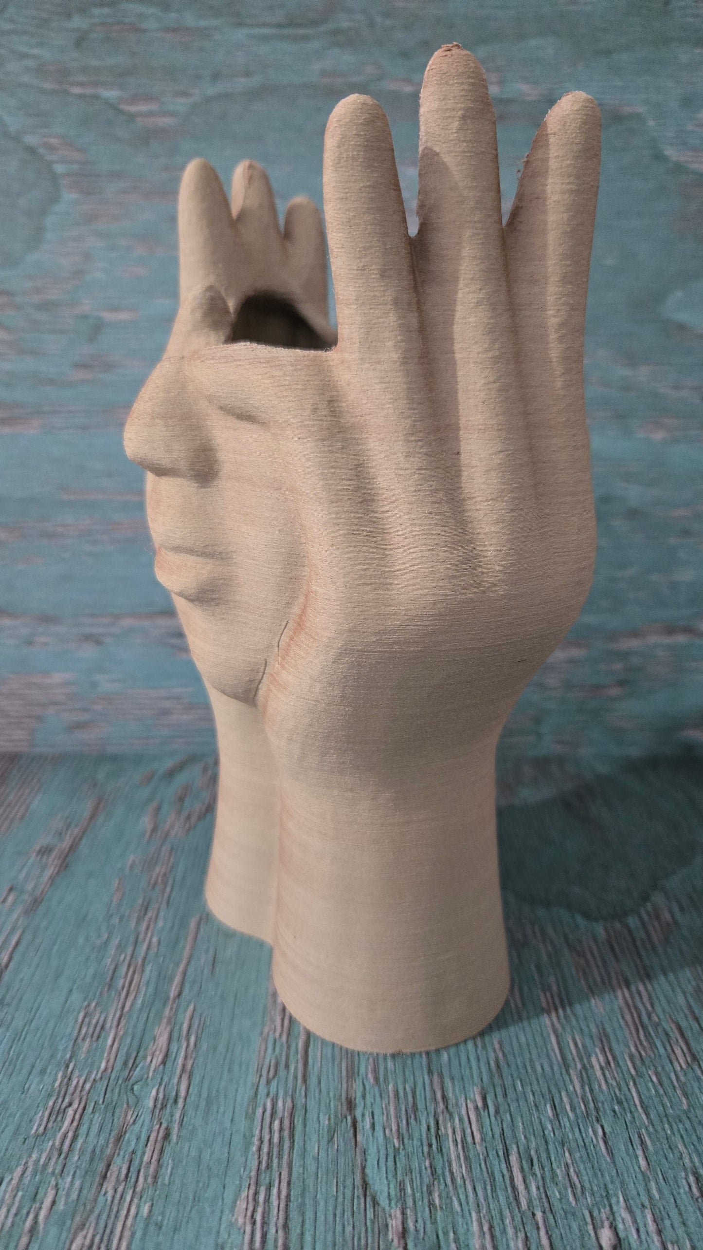 Large Face and Hands Vase Sculpture - Walnut Natural Wood