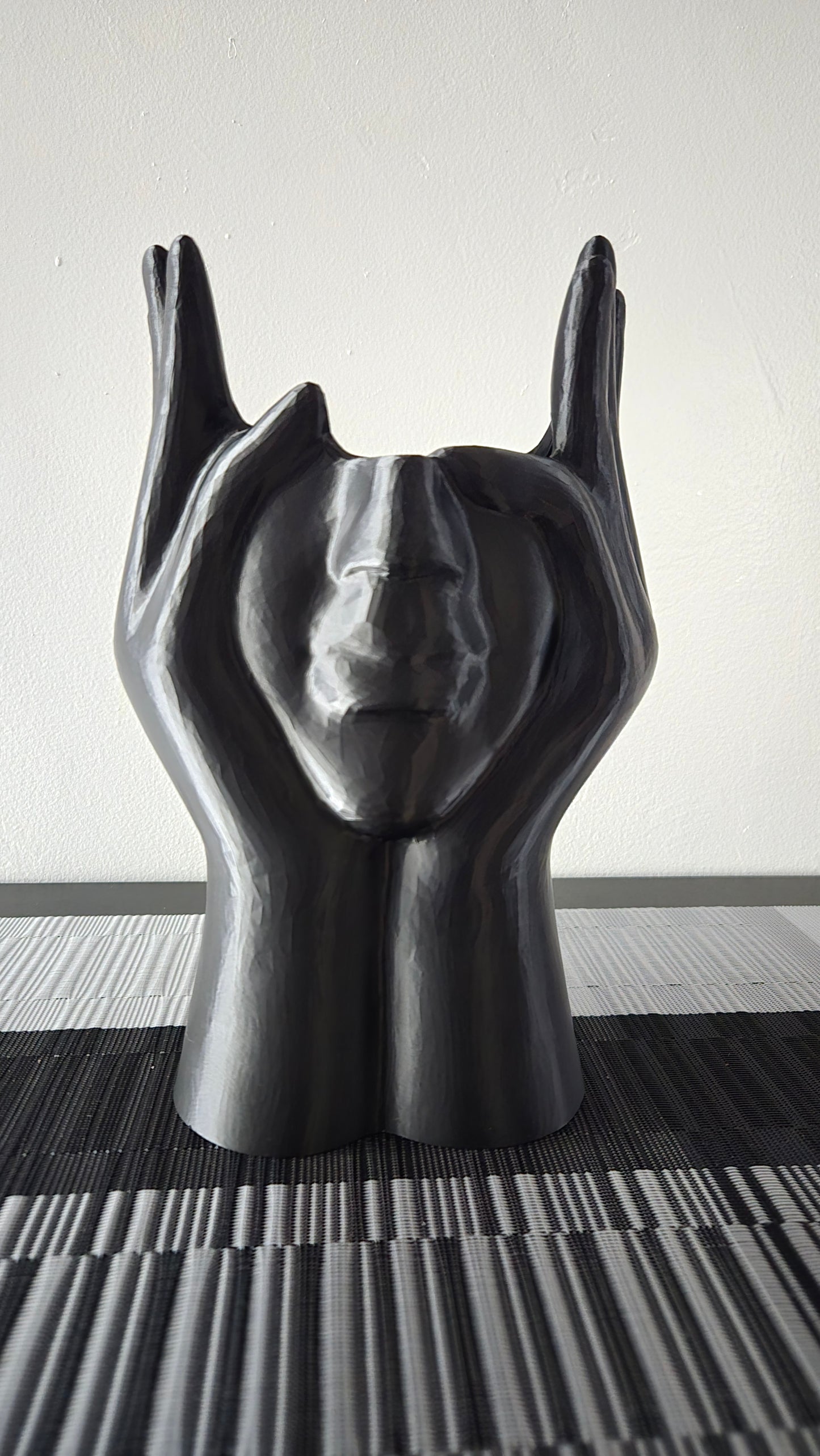 Extra Large Face and Hands Vase Sculpture - Black