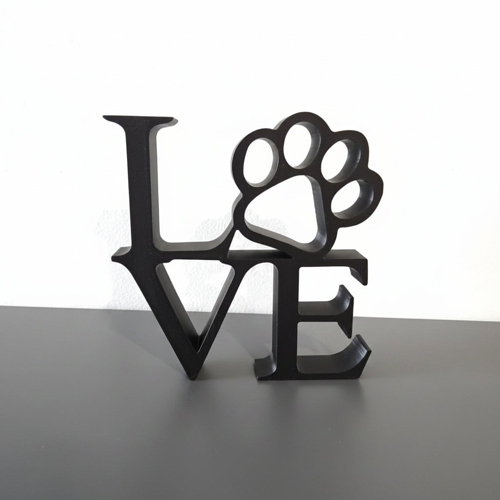 Large Love with Paw Print Sign - Black
