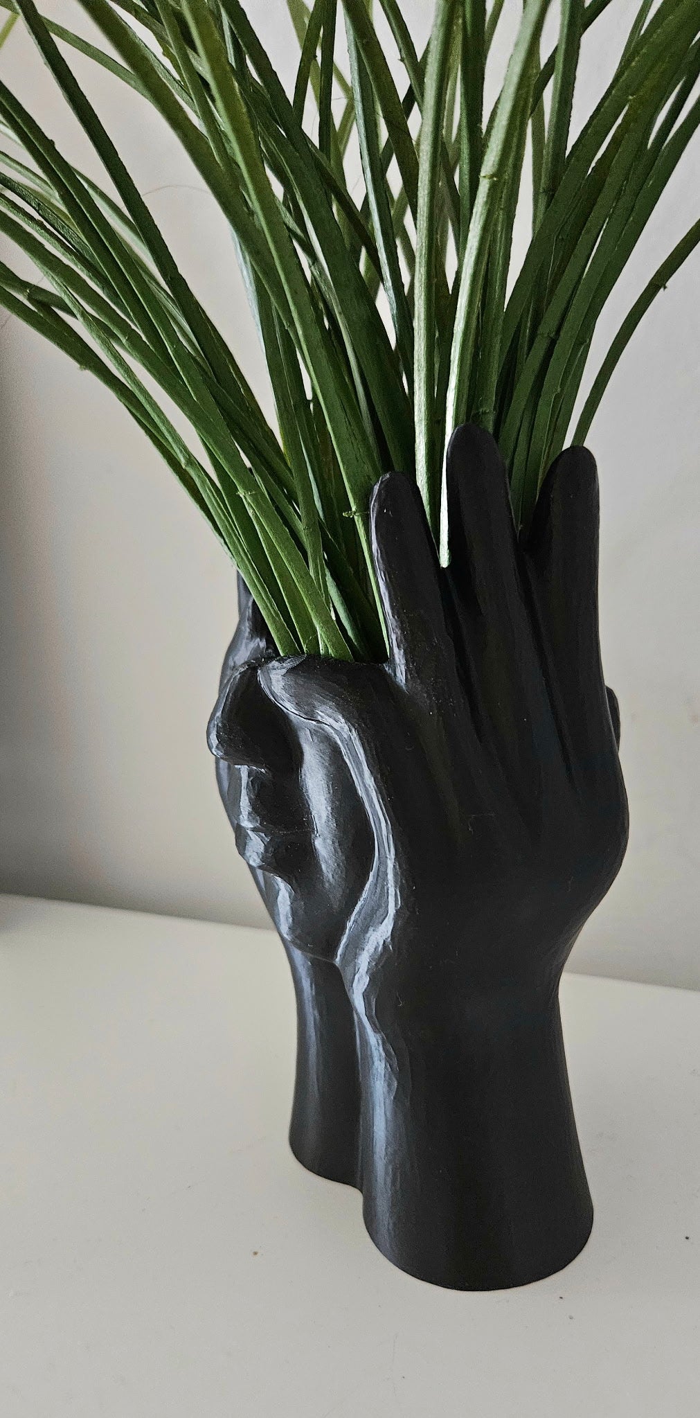 Medium Face and Hands Vase Sculpture - Black