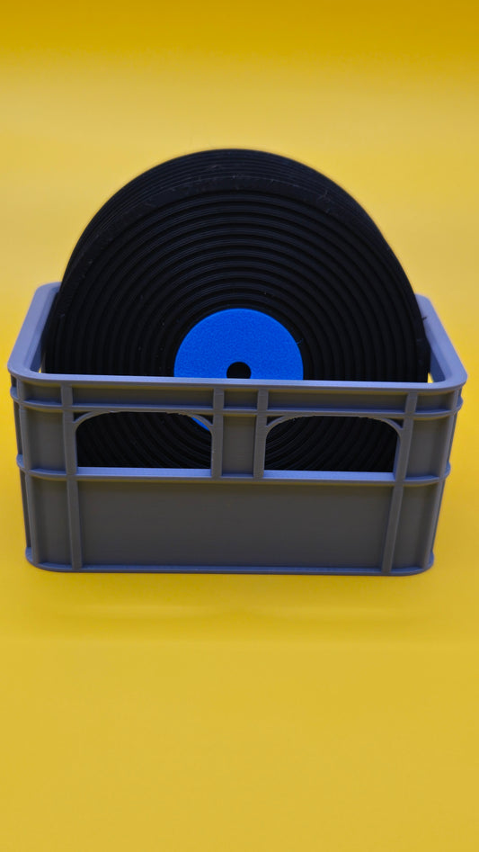 Records Coaster (8) Set with Crate - Black, Blue, and Grey