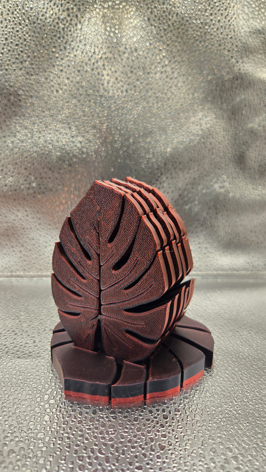 Monstera Leaf Coaster Set (6) with Stand - Black and Red Mix