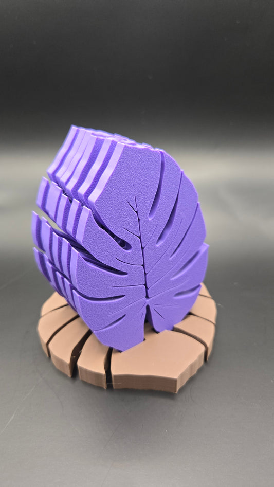 Monstera Leaf Coaster Set (6) with Stand - Purple and Dark Brown