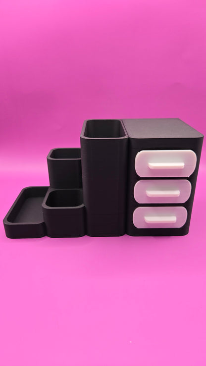 Large Desk Caddy w/ Tiny Drawers - Charcoal and White