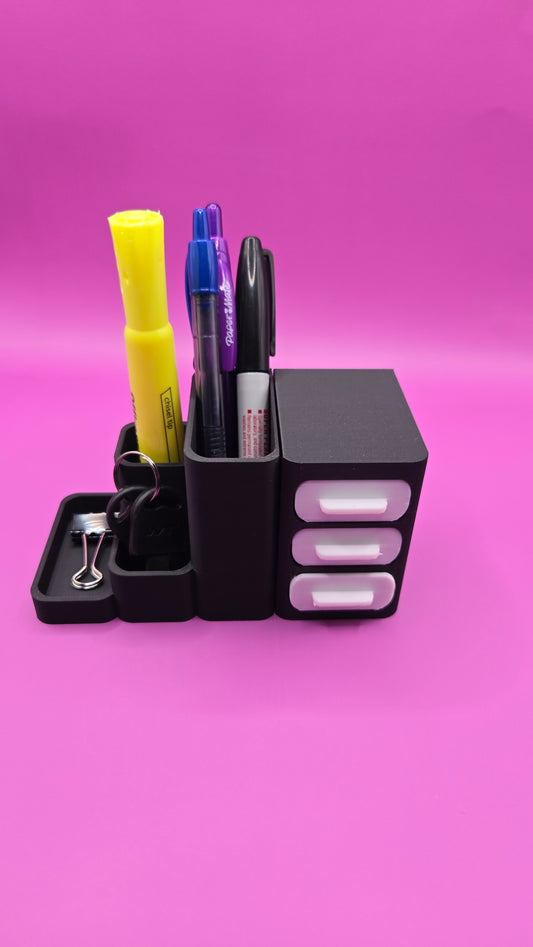 Small Desk Caddy w/ Tiny Drawers - Charcoal and White