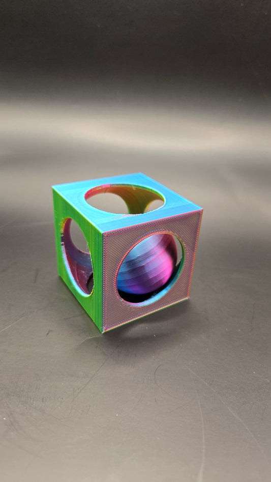 Ball in Cube Fidget Toy - Blue, Yellow, Fuchsia Mix