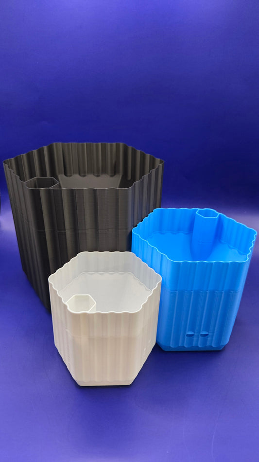 Set of 3 Self Watering Planter Pots: Medium-Black, Small-Blue, Extra Small-White