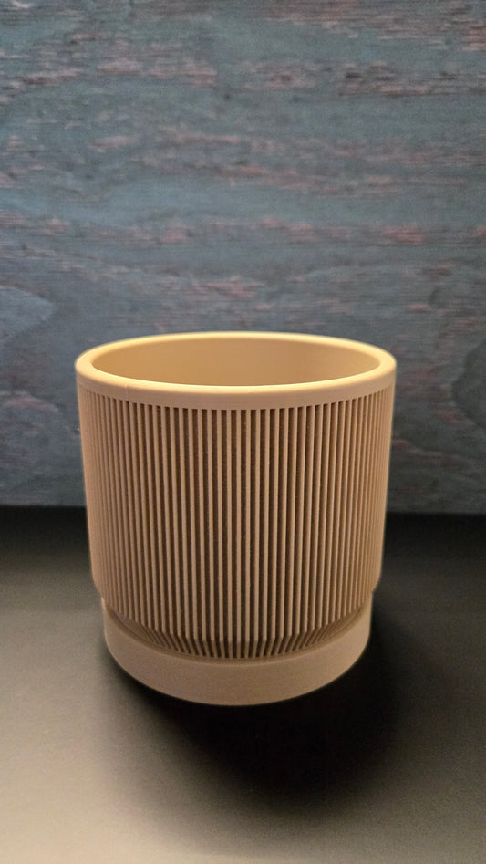 Modern Ribbed Planter w/ Drip Tray - Tan