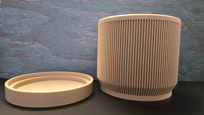 Modern Ribbed Planter w/ Drip Tray - Tan