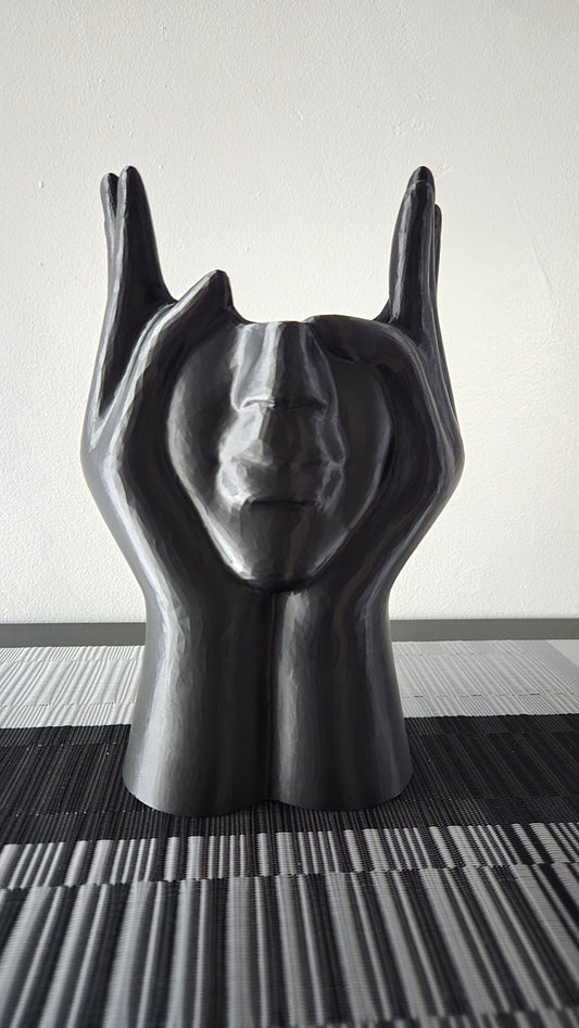 Extra Large Face and Hands Vase Sculpture - Black