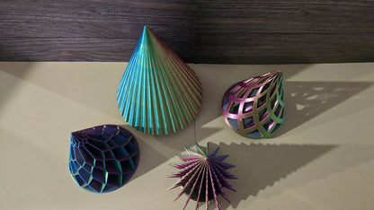Holiday Tree Set of 4 - Blue, Yellow, Fuchsia Mix (Large Scalloped, Medium Lattice, Medium Diamond, and Medium Segmented)