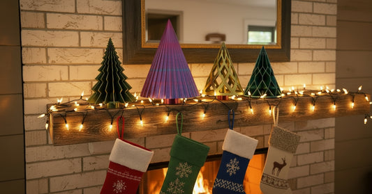 Holiday Tree Set of 4 - Blue, Yellow, Fuchsia Mix (Large Scalloped, Medium Lattice, Medium Diamond, and Medium Segmented)