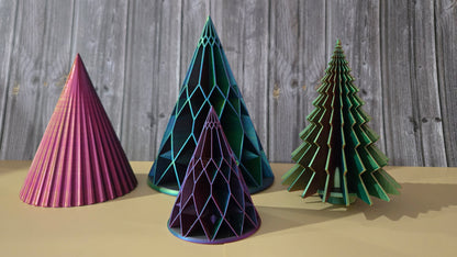 Holiday Tree Set of 4 - Blue, Yellow, Fuchsia Mix (Large Diamond, Medium Scalloped, Small Diamond, and Medium Segmented)