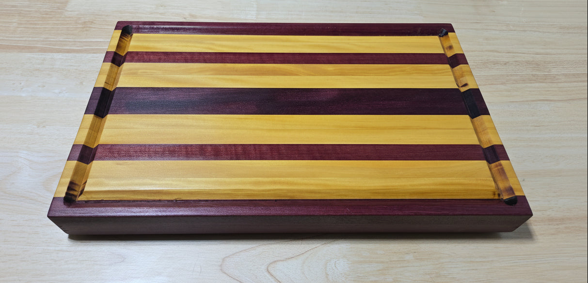 Medium Cutting Board - Exotic Purple Heart and Yellow Wood