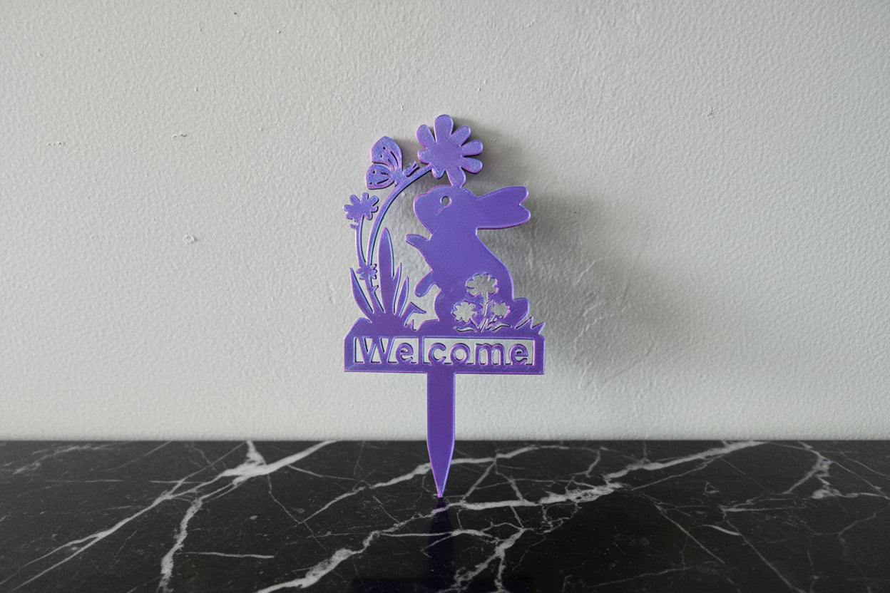 Bunny Welcome Sign Stake - Pink and Blue Mix