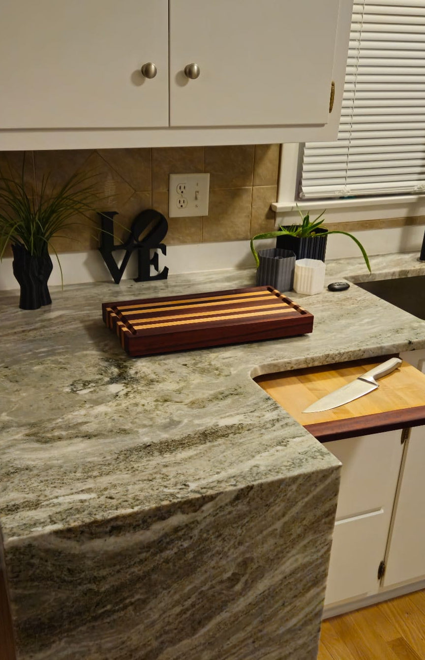 Premium Pull Out Cutting Board - Hard Maple with Exotic Padauk Header