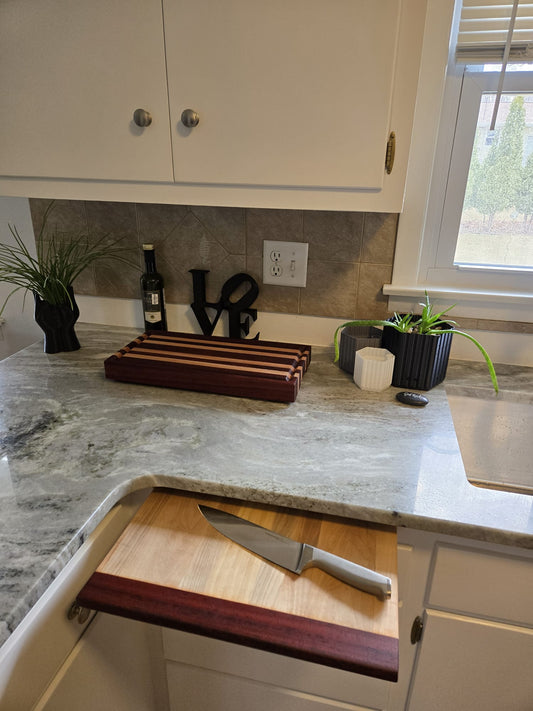 Premium Pull Out Cutting Board - Hard Maple with Exotic Padauk Header