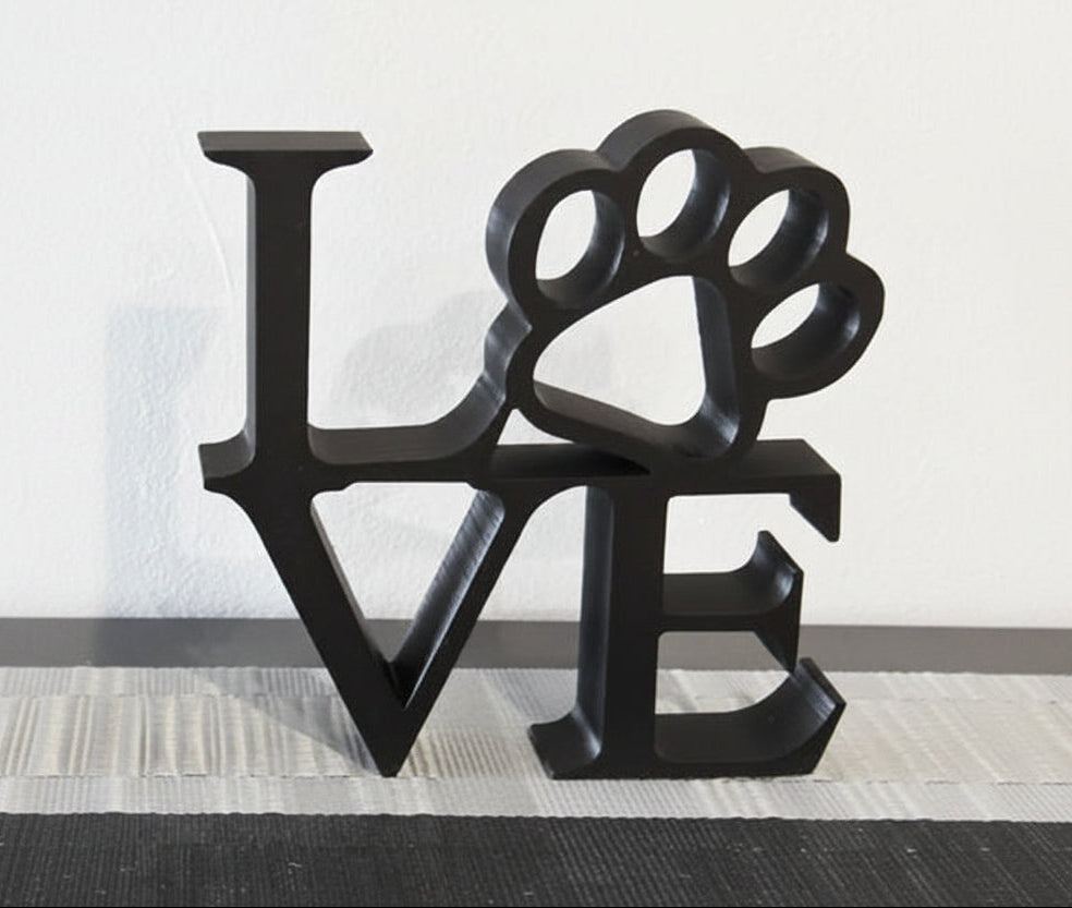 Small Love with Paw Print Sign - Black
