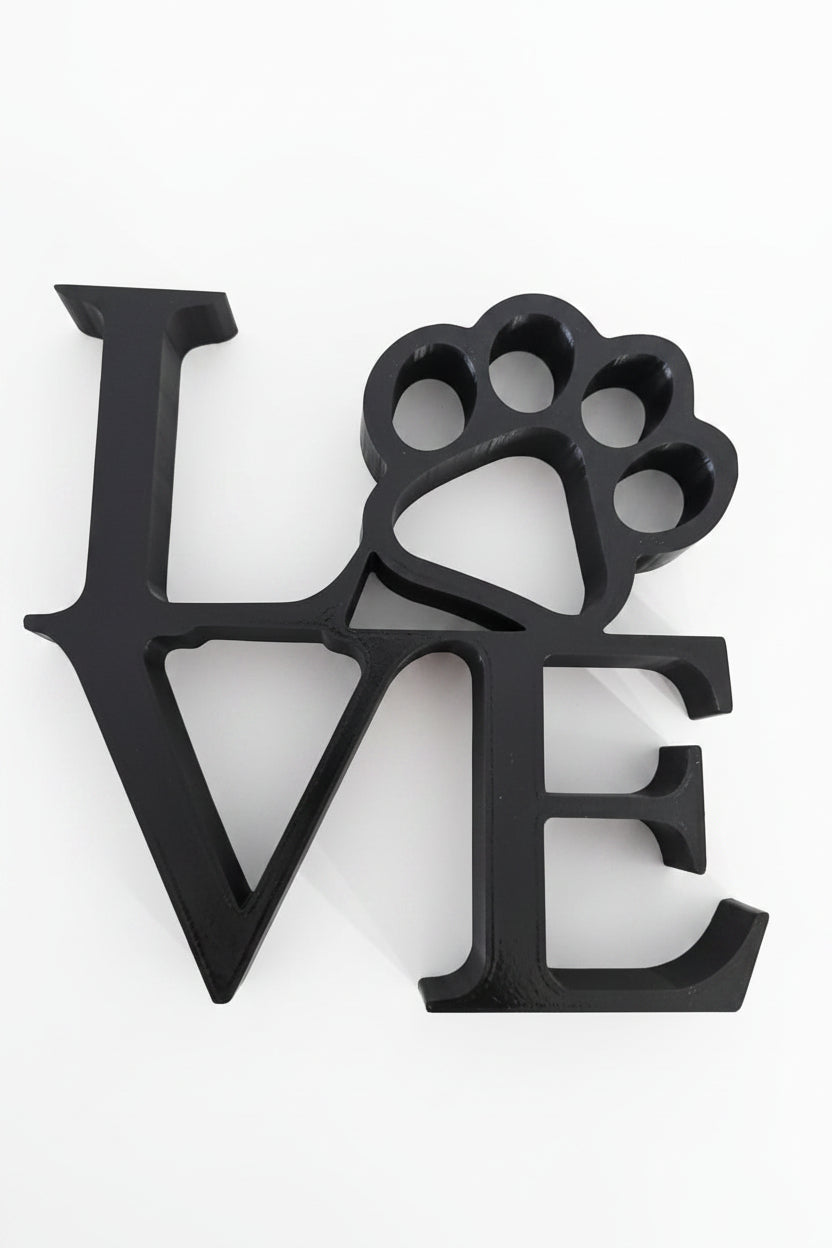 Large Love with Paw Print Sign - Black