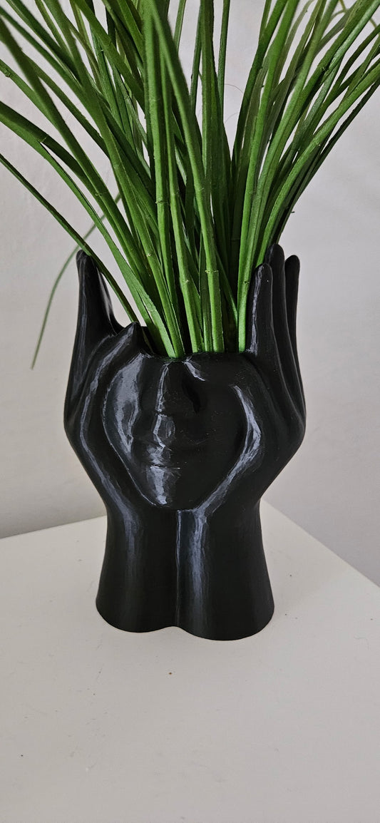 Medium Face and Hands Vase Sculpture - Black